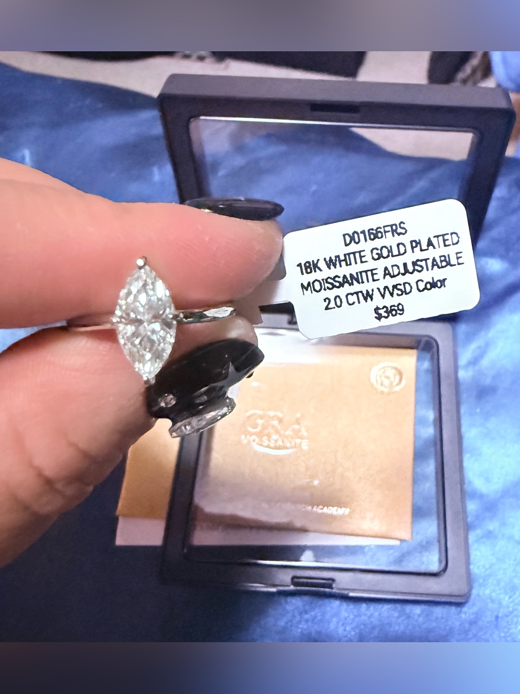 18k White Gold Plated Marquise Moissanite Adjustable Ring 2ctw Vvsd Color
